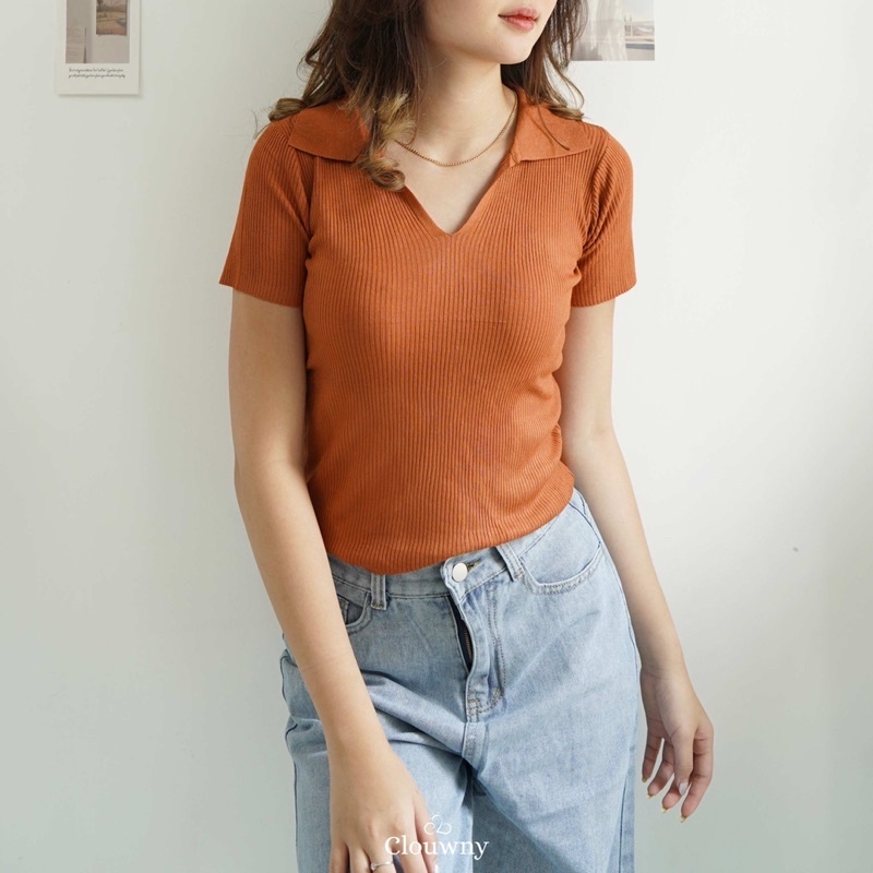 Clouwny Atasan Wanita Korea Rajut Biel Knit Top - Fashion Wanita