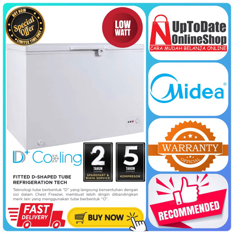 CHEST FREEZER MIDEA HS-258CK 258CK HS258CK SUPER LOW WATT FAST COOLING FREEZER BOX MIDEA 200L