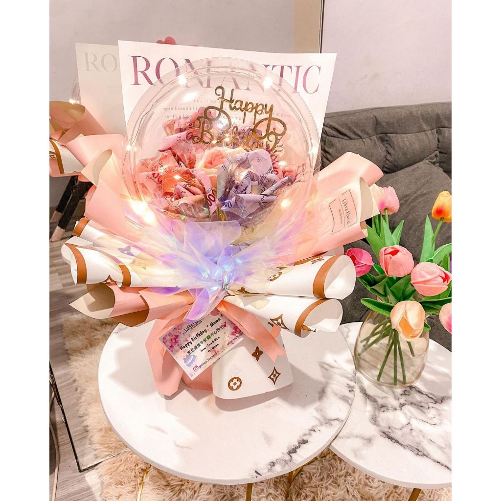 (PO 2 HARI) Isi 10 lembar duit asli / Ballon Money Bouquet / Money Bouquet / Money Gift / Bouquet Ba