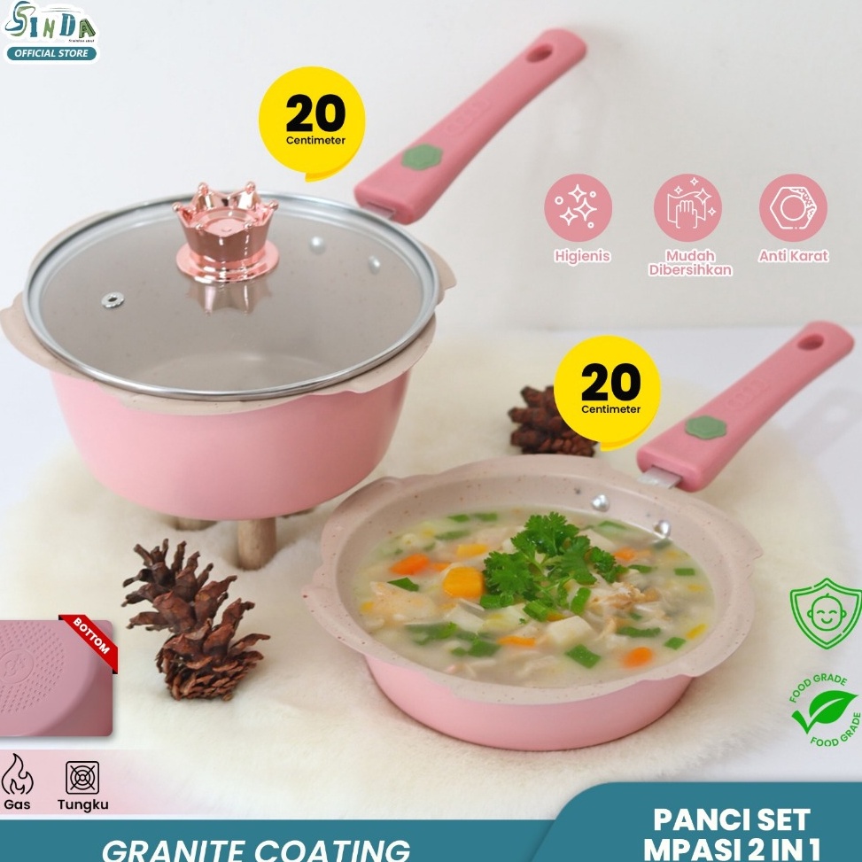 Harga Grosir Sinda Panci Mpasi Cookware Full Set  Peralatan Panci Bayi Warna PinkBlue Granite Die Ca