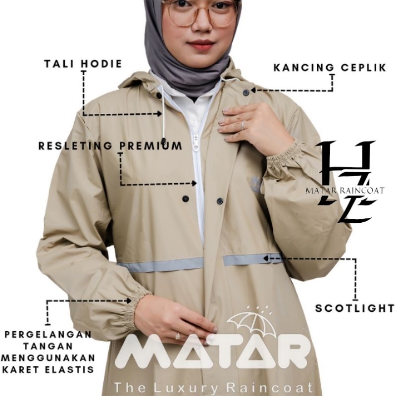Jas Hujan Matar Wanita Gamis Muslimah Bahan Pvc Karet Tebal Elastis