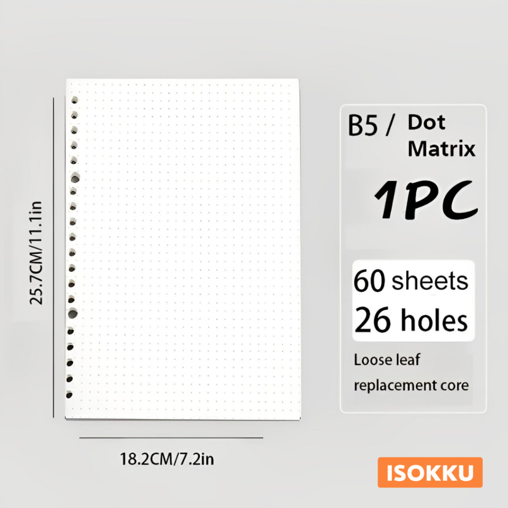 

Refill Kertas Binder B5 26 Lubang Isi Ulang Buku Catatan Diary Loose Leaf Paper 60 Lembar - White