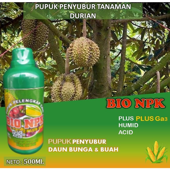 terbaru pupuk penyubur ampuh bio npk cair isi 500ml - pupuk pelengkap cair plus ga3 pupuk penyubur akar daun dan buah - ampuh untuk tanaman durian.