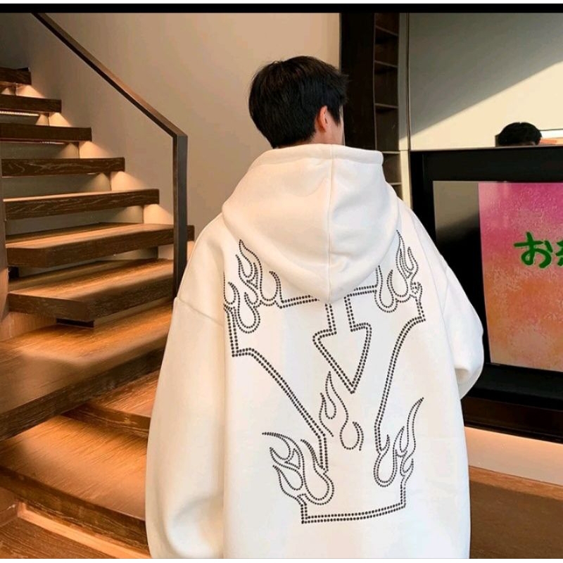 Hoodie Pria Huruf Api Y Bulu Musim Gugur Musim Semi Hip Hop Streetwear Longgar Y2k Kaus