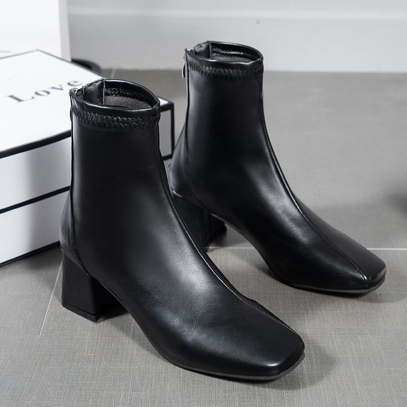 CUCI GUDANG SEPATU ANKLE BOOTS HEELS WANITA TERBARU IMPORT KOREA BOT HAK TAHU KULIT KARET MURAH