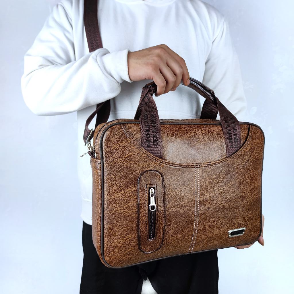 RB Tas Kantor Tas Selempang Kulit PU Leather 14 Inchi Polo Amstar Tas Laptop Tas Jinjing