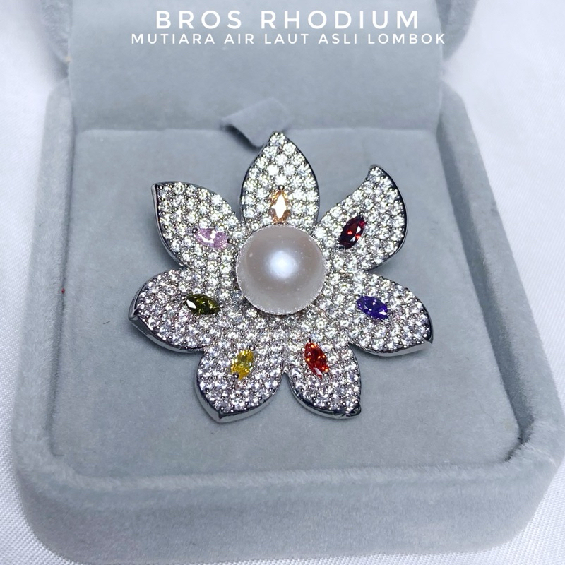 Bros Pin Rhodium Lapis Emas 18k Mutiara Air Laut Asli Lombok Bersertifikat Aksesoris Accesories Perh