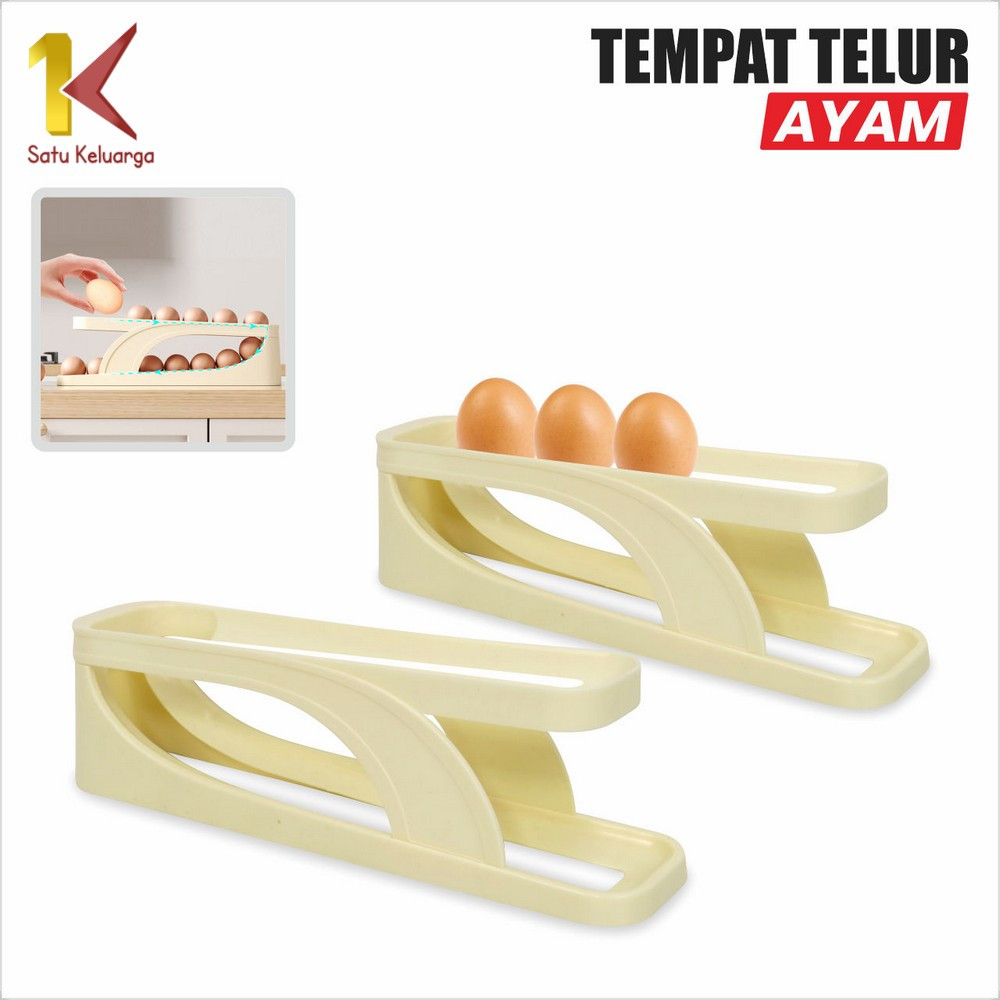Satu Keluarga Tempat Telur Ayam Kulkas 2 Tingkat Bergulir Otomatis C993 Egg Box Aesthetic Rak Telor 