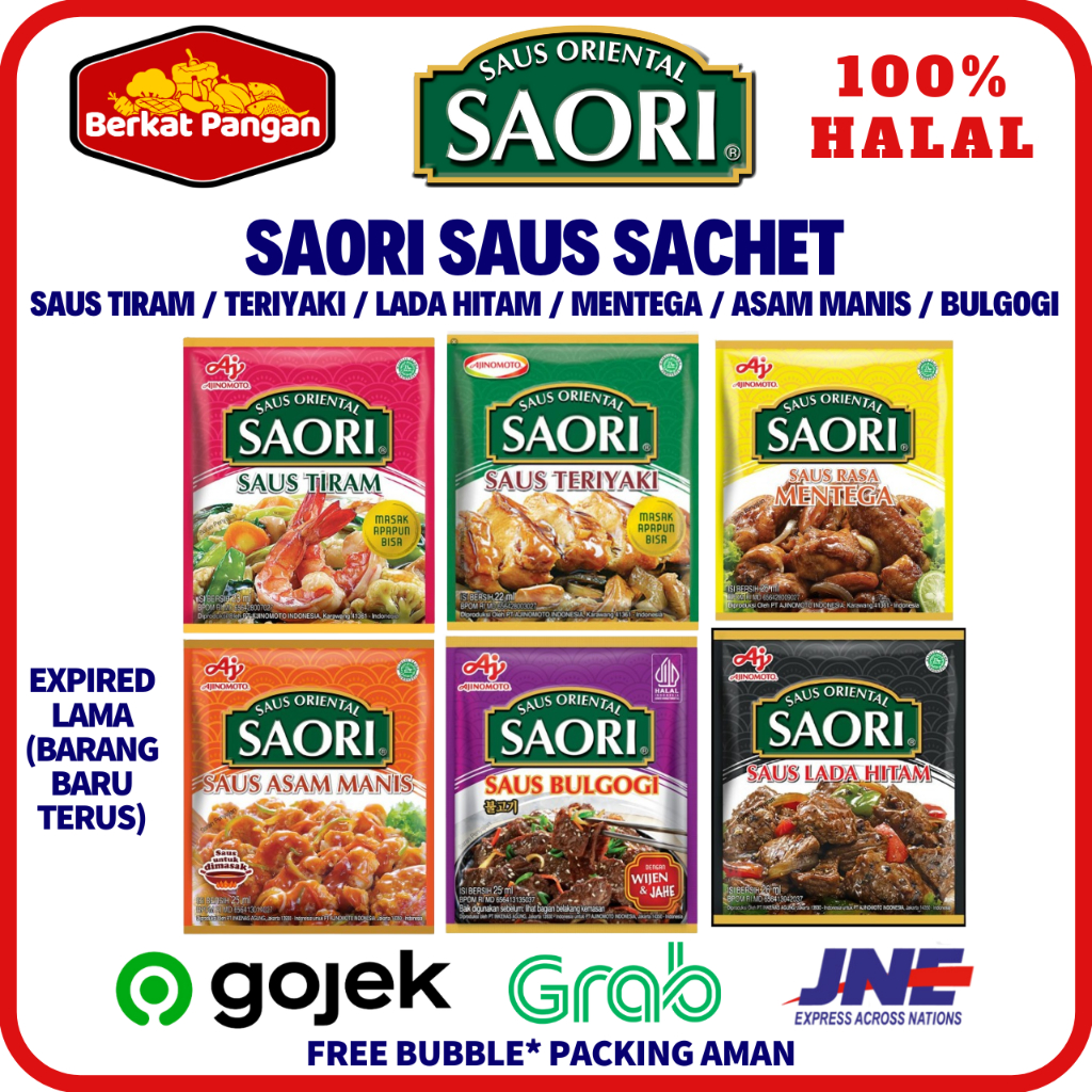 

SAORI Saus Oriental Sachet / Saos Tiram / Teriyaki / Asam Manis / Lada Hitam / Saus Mentega