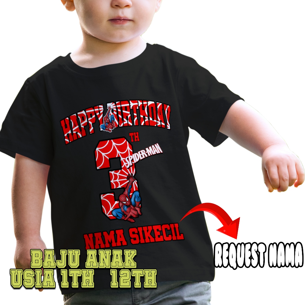 Kaos Ulang Tahun/Motif Karakter Spiderman Kaos Couple Family Free Nama Kaos Anak Kaos Ultah