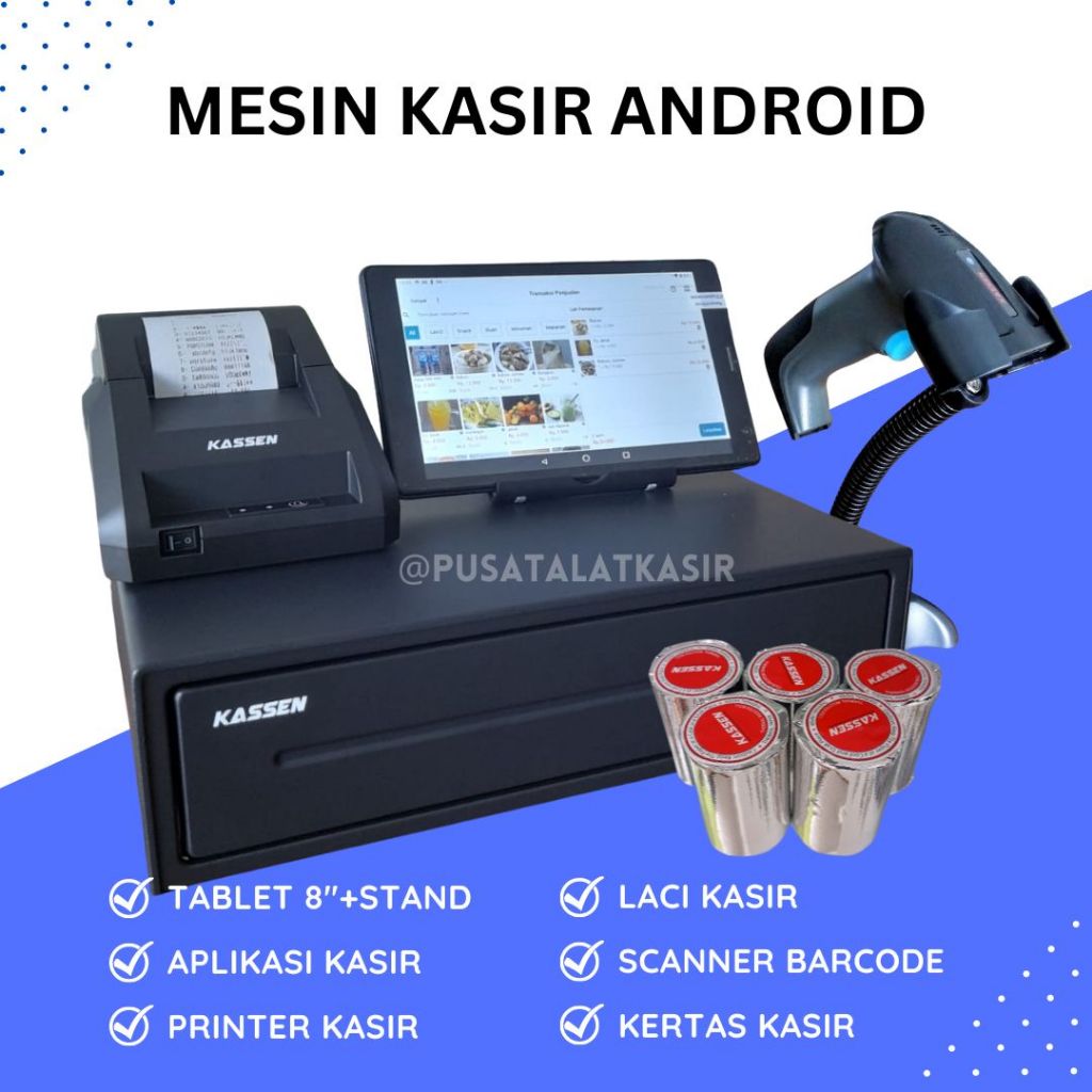 MESIN KASIR ANDROID TABLET 8"+SCANNER, UNTUK TOKO, CAFE, SALON DLL