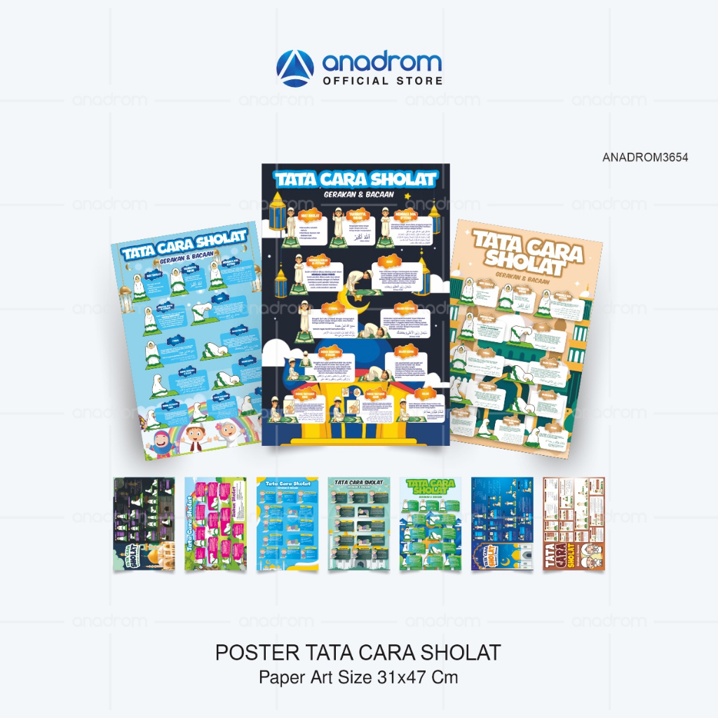 Poster Tata Cara gerakan Sholat | Poster Tata cara sholat lengkap Anak - anak | Anadrom 3654