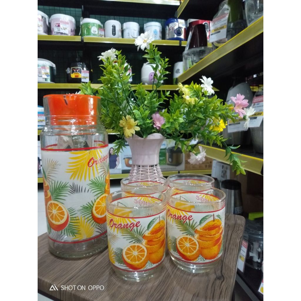 KIG DRINK SET IRP 1000 39T SET 1 TEKO DAN 4 GELAS MOTIF BUAH SEGAR