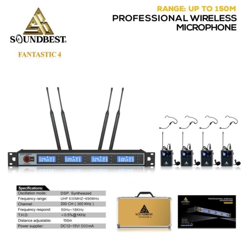 Mic Wireless Soundbest Fantastic 4 Original 4 Mic Clip on 4 Mic Headset