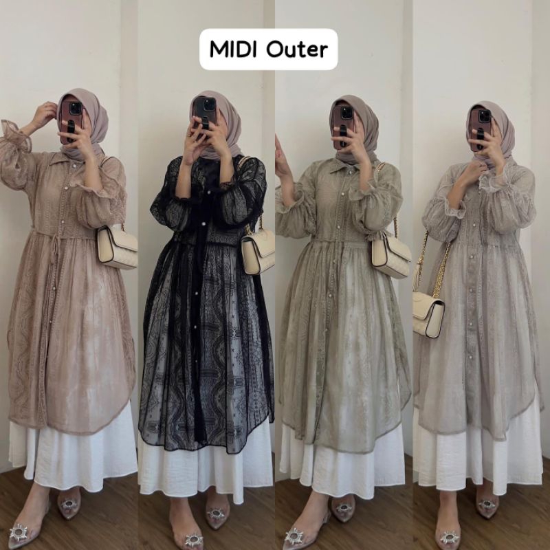 Outer Long Outer Cardigan  Brukat Renda Lace Malika Import Premium Murah