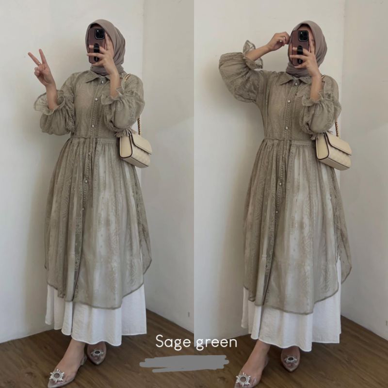 Outer Long Outer Cardigan Brukat Renda Lace Malika Import Premium Murah Tbk