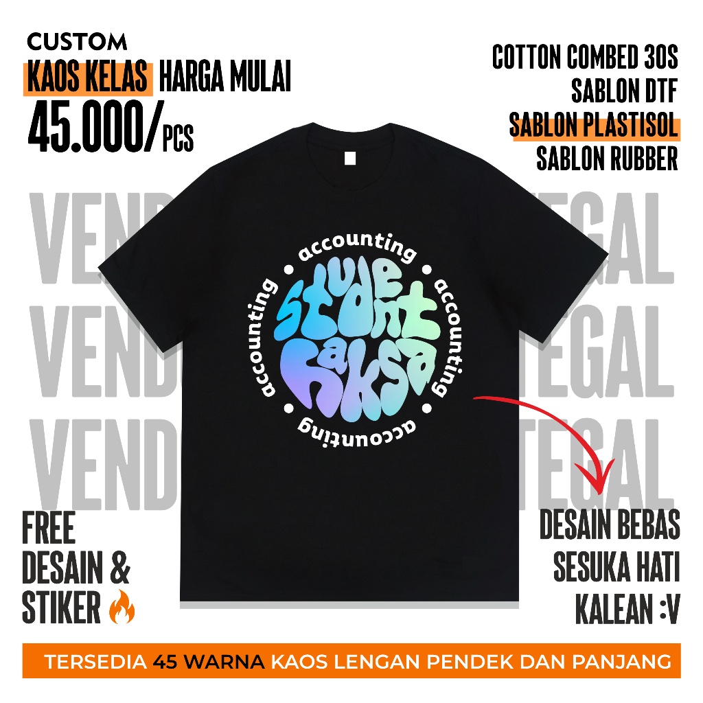 Kaos Kelas Murah Berkualitas - Bebas Custom - Sablon DTF - Sablon Plastisol - Rubber