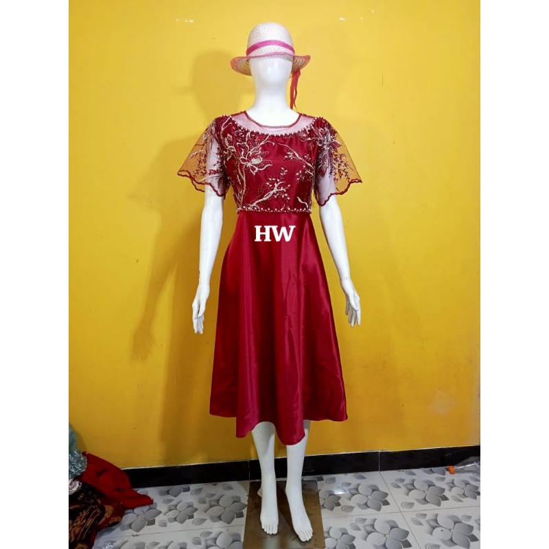 DRESS SATIN KOMBINASI BROKAT PAYET