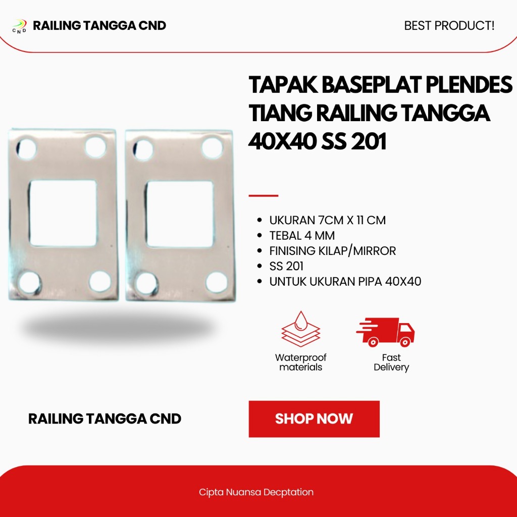 TAPAK PLENDES 40X40 STAINLESS STEEL TEBAL 4MM TIANG RAILING TANGGA ss 201 & ss 304