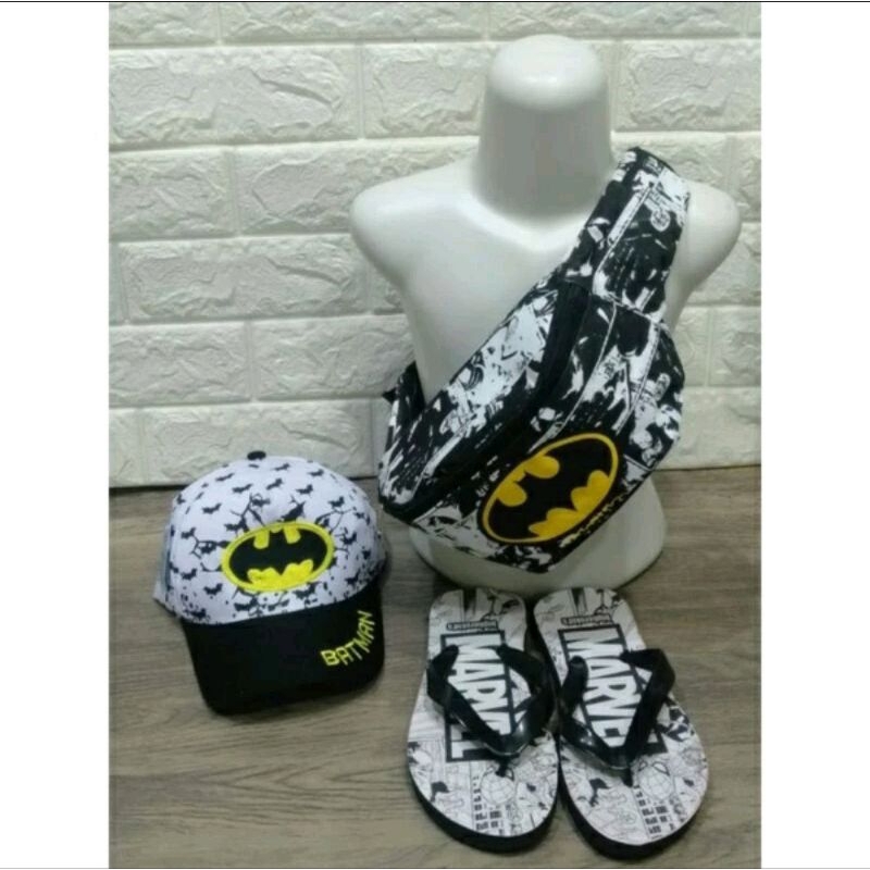 COD Tas selempang anak topi anak gratis sendal anak motif hero Paket 3in1 fashion anak anak