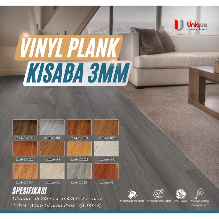 Vinyl Floor Tile 3mm / Kisaba Lantai Vinyl Motif Kayu / Vinyl Lembaran