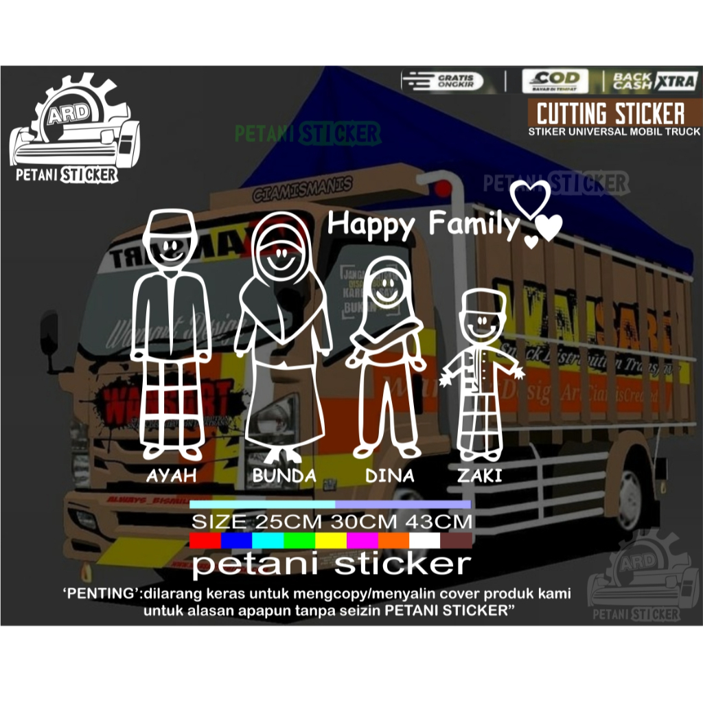 STIKER STICKER HAPPY FAMILY BUAT KACA MOBIL TAMPIL KEREN CUTTING CUSTOM
