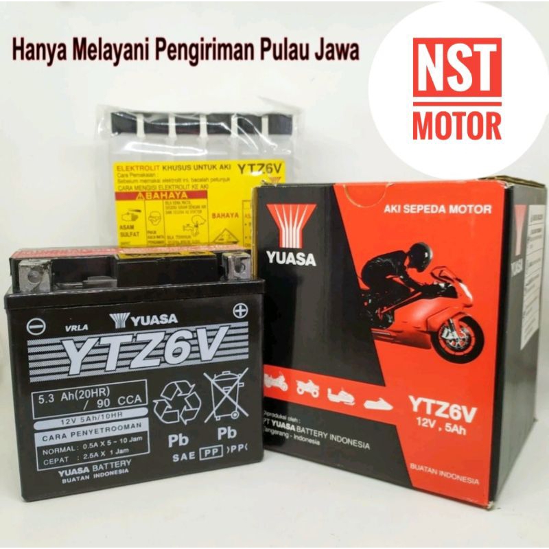 Aki Accu Yuasa YTZ6V 5Ah 12V Aki motor Vario 125/150 PCX Aerox Scoopy ISS Satria Fu  W175