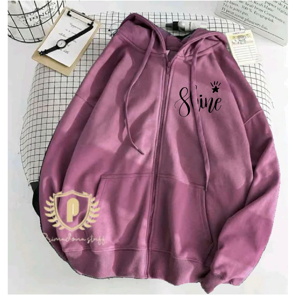 Hoodie Sweater Zipper Motif Wanita Pria Motif Shine Hoodie Sleting Aesthetic Casual Remaja Dewasa Zi