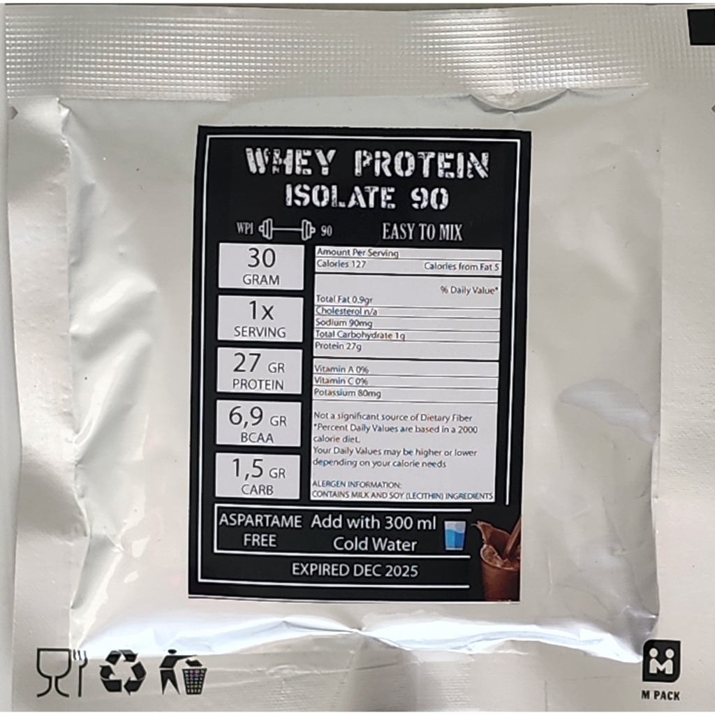 Whey Protein Isolate (Coklat) 30gr Sachet, susu whey original