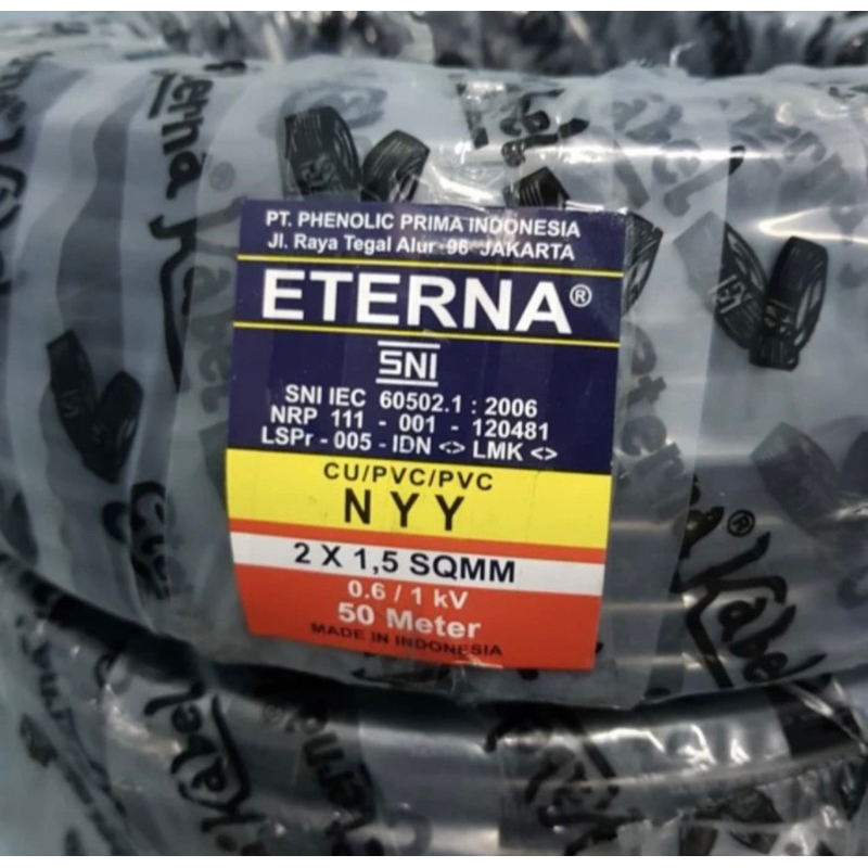 KABEL ETERNA NYY 2x1,5 HITAM TUNGGAL PERMETER