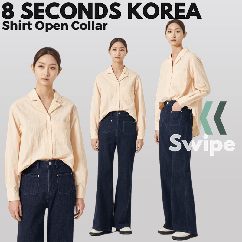 8Seconds Korea Shirt Blouse Open Collar Kemeja Kerah Lengan Panjang Wanita