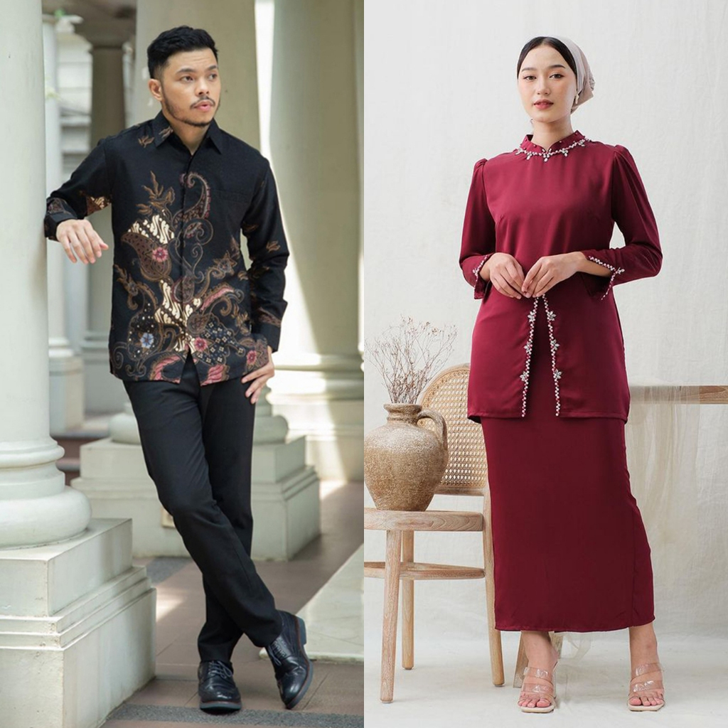 Couple Lebaran Kebaya Oneset Kurung Melayu Baju Batik Kemeja Pria Modern Akad