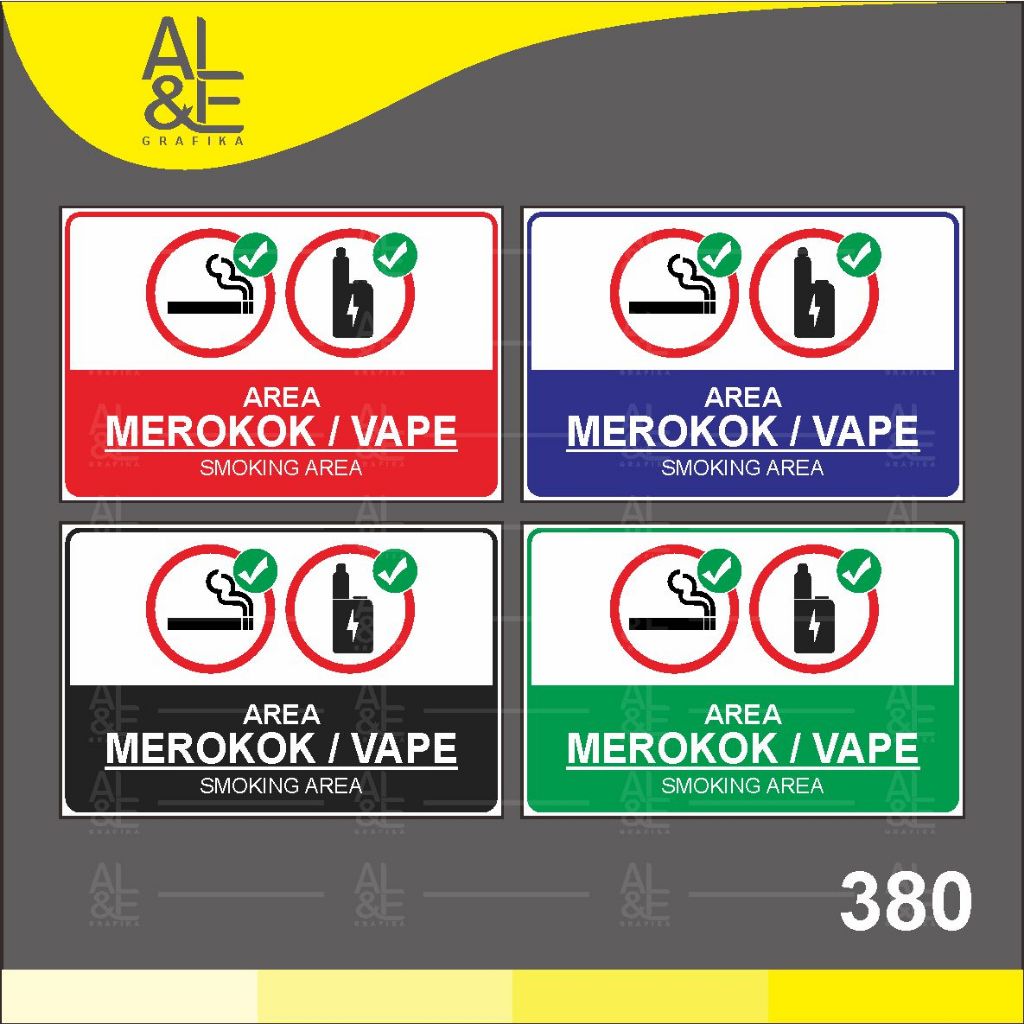 

380 - Stiker Area Merokok/Vape, Sticker Vinyl, Cetak Premium Indoor, Tahan Air