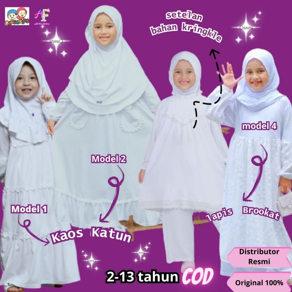 Gamis anak muslim putih umur 5 tahun 12 tahun 10 tahun baju gamis  anak perempuan manasik haji busana muslim anak perempuan putih polos bahan kaos adem usia 7 tahun 9 tahun 11 tahun RG52