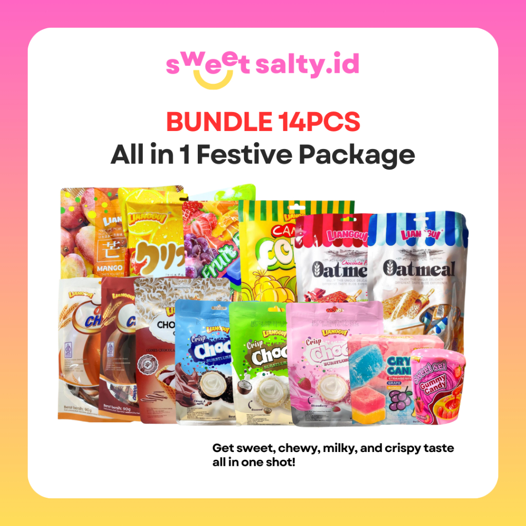 

[SWEETSALTY.ID] Lianggui Bundle 14in1 Festive Package All in 1 | Permen Buah | Permen Lunak Aneka Rasa | Permen Jelly | Snack Oat | Choco Ball | Oar Bar | Snack Halal
