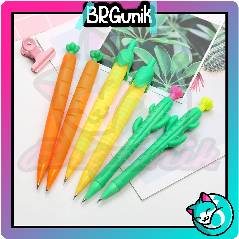 

BRGUNIK PENSIL MEKANIK BENTUK SAYURAN JAGUNG WORTEL KAKTUS LUCU PENSIL CETEK UNIK KUALITAS IMPORT S119