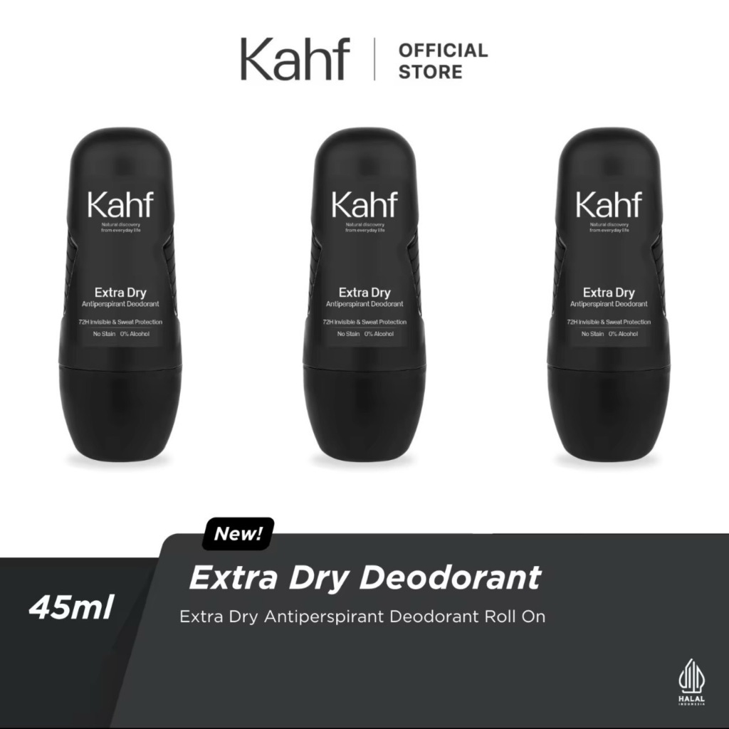 KAHF Extra Dry Antiperspirant Deodorant Roll On Triple Pack / Indonesia Paket Deodorant Pria 45ml 3 