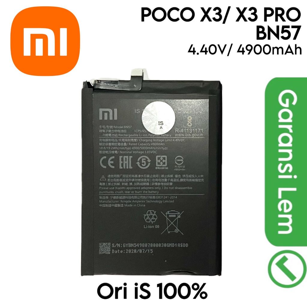 Baterai BN-57 / BN57 / Xiaomi Pocophone Poco X3 / X3 Pro / X3 NFC / MZB07Z0IN / MZB07Z1IN / MZB07Z2I