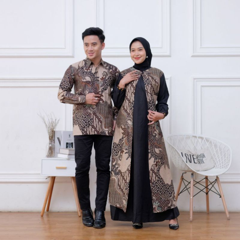 Gamis batik couple - gamis batik terbaru - gamis batik kombinasi - batik couple - batik kapelan - ba