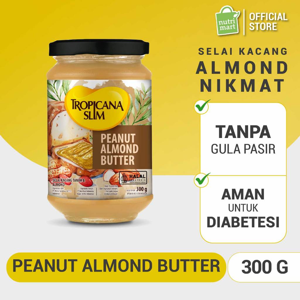 Tropicana Slim Peanut Almond Butter Spread Jam 300 gram – Selai Kacang Almond Nikmat Tanpa Gula Pasi