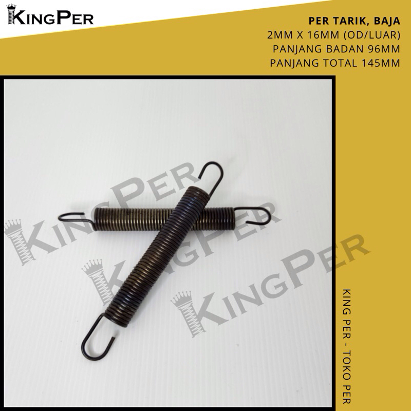 Per Tarik Baja 2mm x 16mm (OD), Panjang Badan 96mm, Extension Spring Pegas Tarik