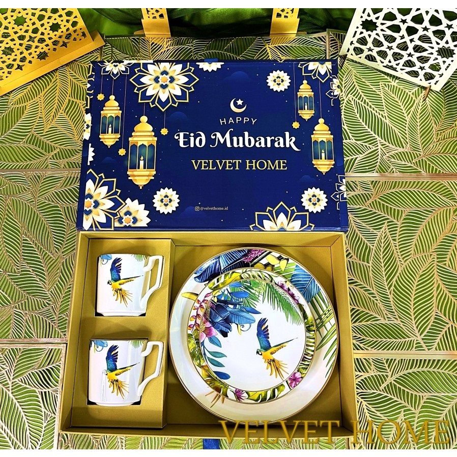 Hampers piring mug gelas burung lebaran imlek ramadhan natal gift set platinum hampers scarlet birds