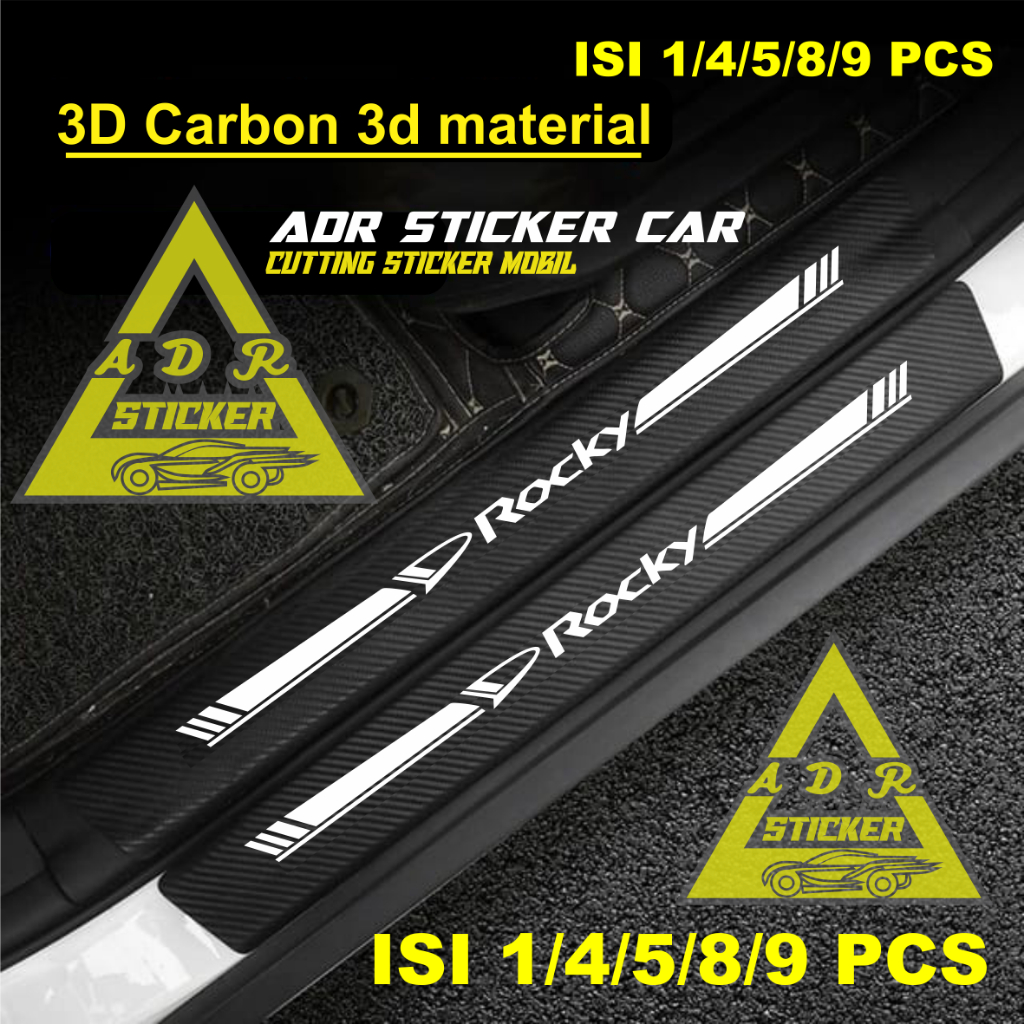 9PCS Sticker Sill Plate carbon 3D mobil daihatsu rocky sticker carbon 3D pelindung pijakan kaki mobi