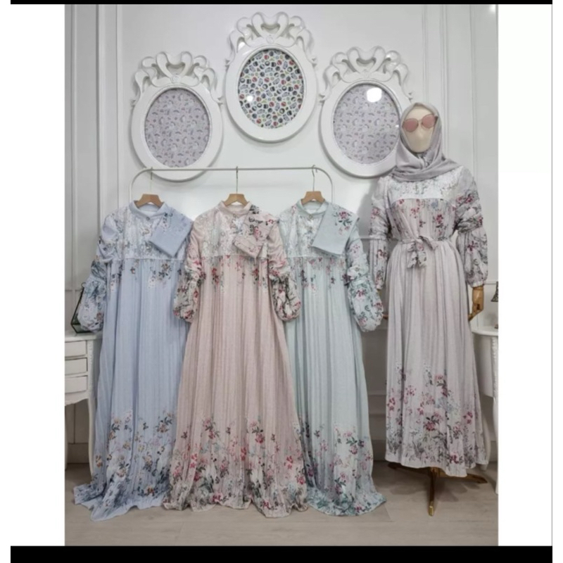 gamis meijiwang plisket import/gamis  terbaru set kerudung//realpict