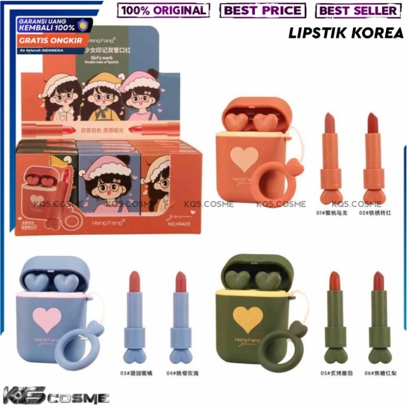 HENGFANG Lipstik Korea 2IN1 + Airpods Lipstik Hey Girl Cute Tahan Air