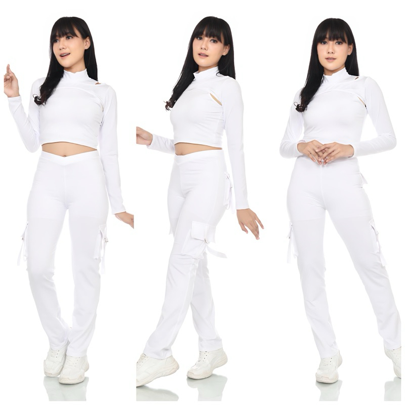 setelan baju olahraga wanita crop top lengan panjang crop top korea long sleeve,pakaian senam,cargo 