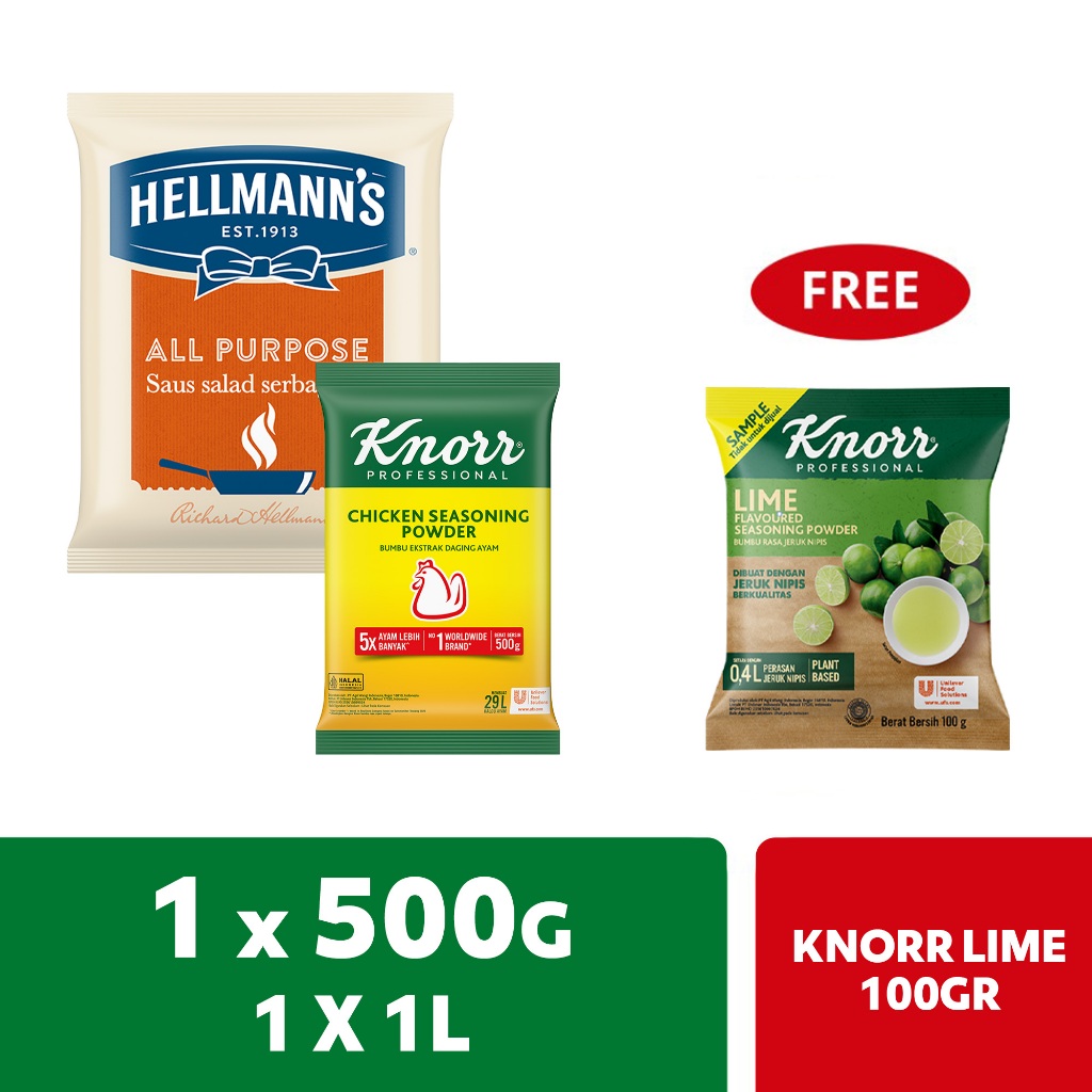 

Knorr Ayam 500G + Hellmann's Mayo 1L Free Knorr Lime 100GR