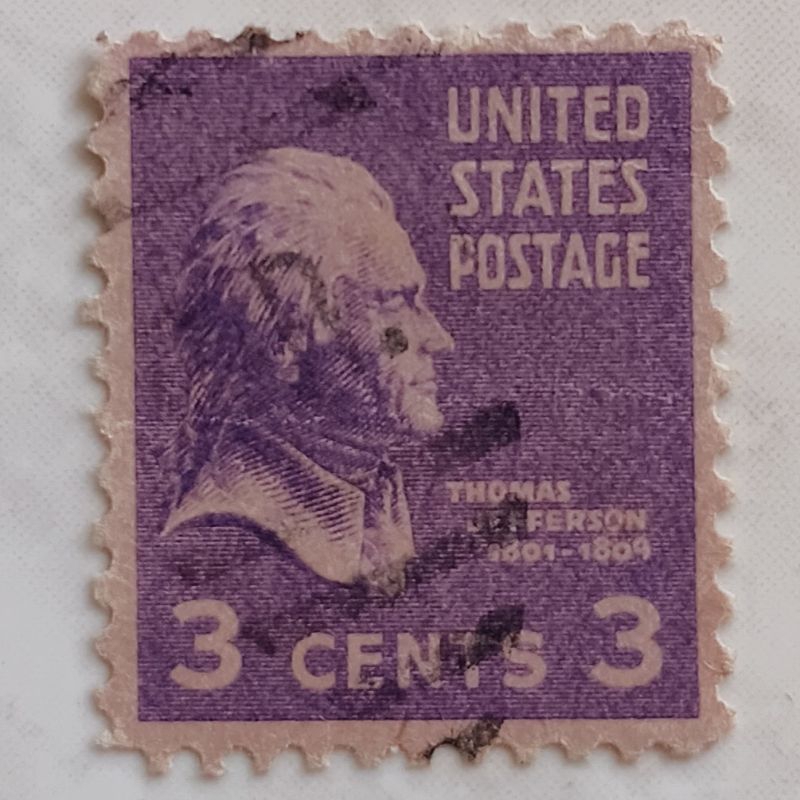 

(AE) Perangko Amerika Serikat 1938 Presidential Issue - Thomas Jefferson (1743-1826), Third President of the U.S.A. 3 c Used