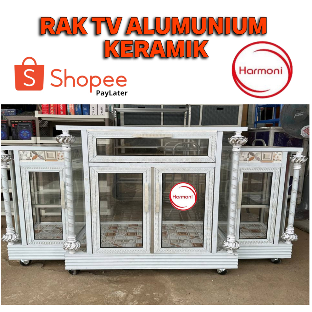 RAK TV ALUMUNIUM UNDAK MEJA TV ALUMUNIUM PENDEK