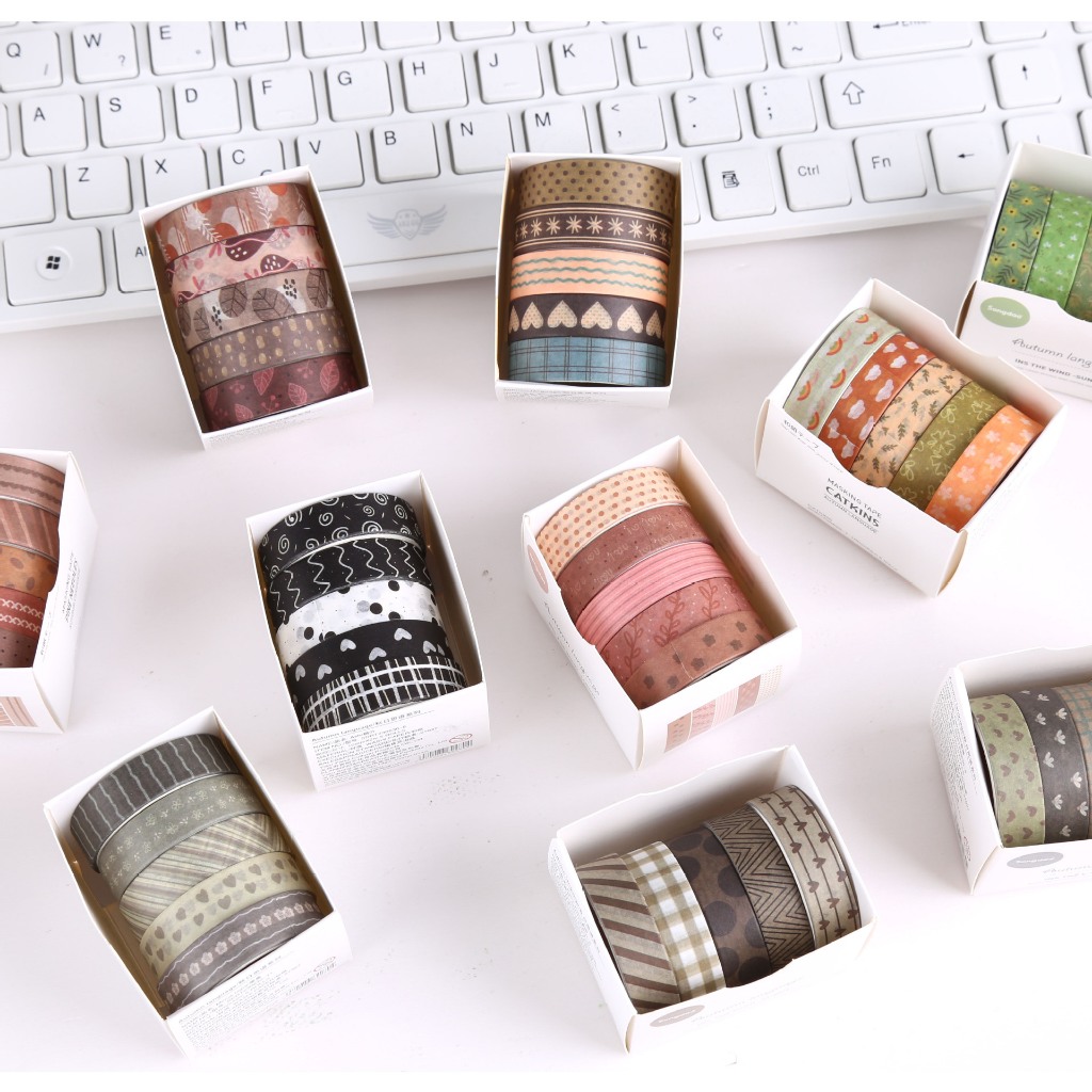 

Kakamoe - Washi tape set FRESH RETRO BASIC scrapbook series DIY decorative stickers 5 / 6 rolls